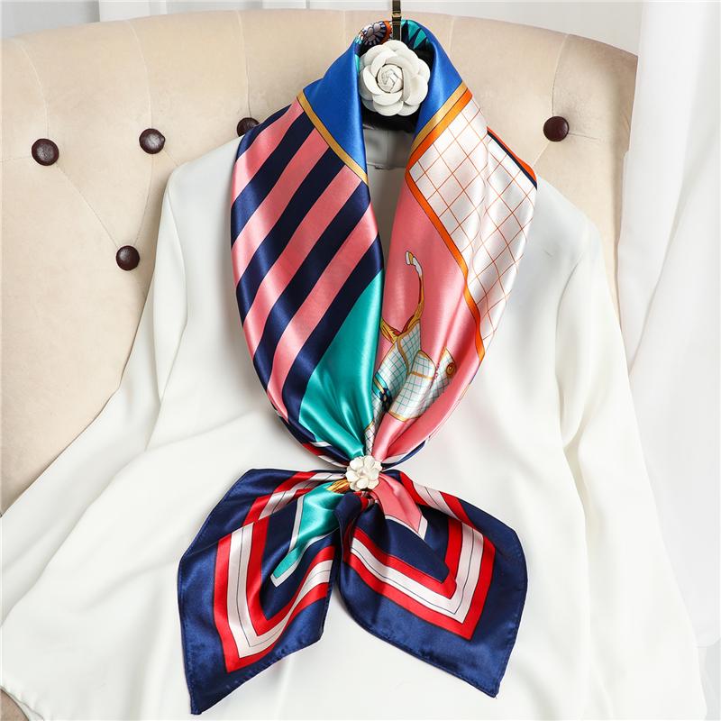Scarves Female Square Scarf For Hair Band Silk Shawl Luxury Headband On The Head Wraps Satin Hijab Ladies Bandana Retro Neckerchief 2021