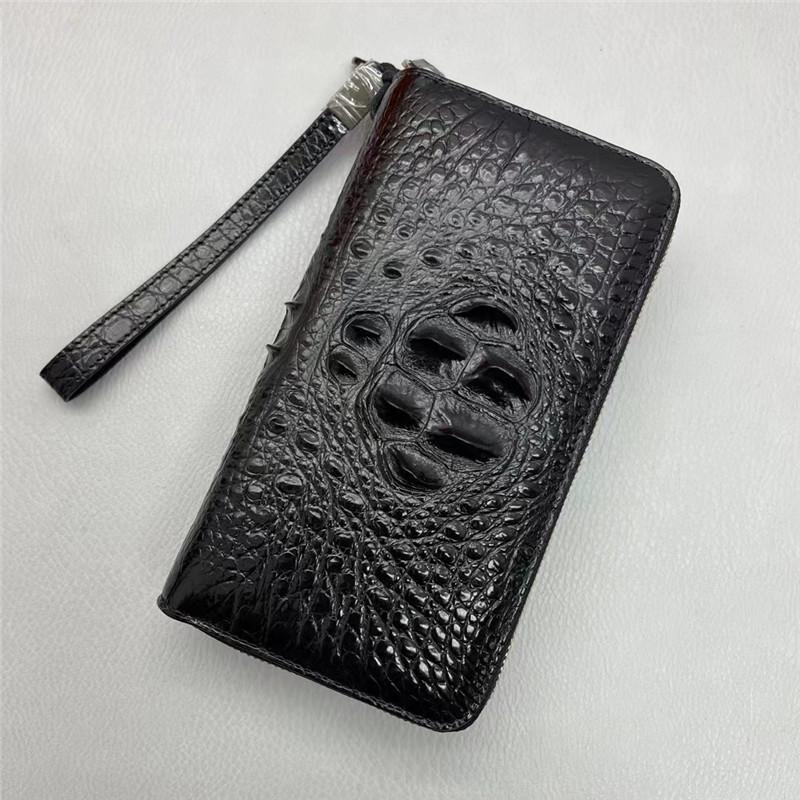 Wallets Authentic Real True Crocodile Skin Men&#039;s Large Wristlets Wallet Card Holders Genuine Exotic Alligator Leather Male Clutch Purse