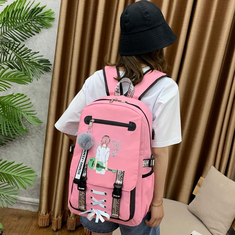 School Bags Girls For Teenage Large Backpack Women Bookbags Student Nylon Printing College Teen Schoolbag Youth Usb With Lock