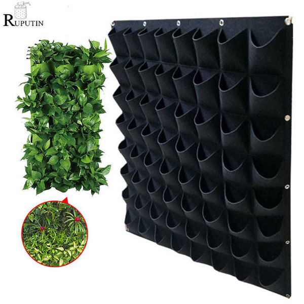 4-9-36-64 Pockets Green Grow Bags Planter Vertical Garden Vegetable Living Garden Bag Seedling Wall Hanging Planter Growing Bags 210615
