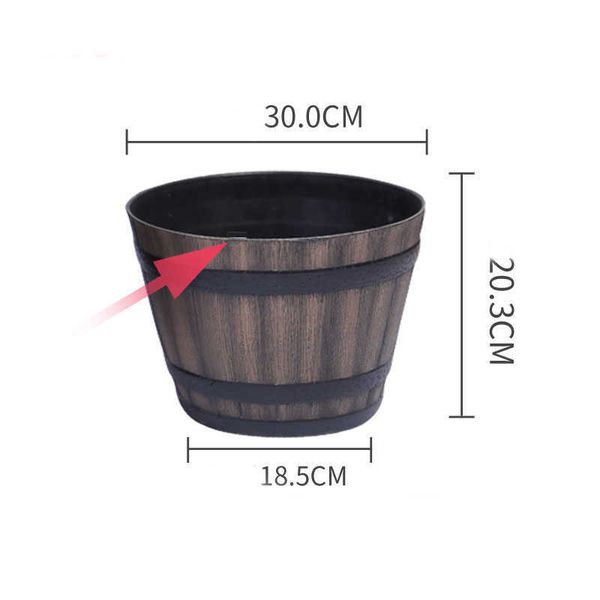 Resin Whiskey Barrel Flower Pot Round Planter Indoor Outdoor Garden Yard Patio SMD66 210615