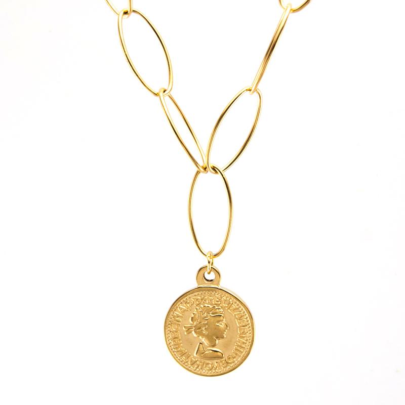 Pendant Necklaces Silver Color-Gold Color Stainless Steel Coin Necklace For Women Metal Medallion Choker Boho Jewelry Collier