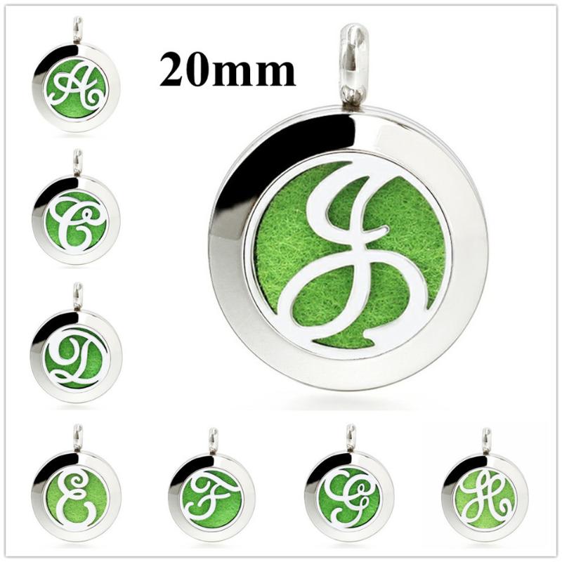 Pendant Necklaces English Letters 20mm 316L Stainless Steel Essential Oil Perfume Diffuser Necklace Free 10pads Drop