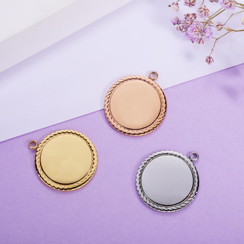 Charms Gold Color -Steel Stainless Steel Lace Round Charm Geometric Circle Pendant Stamping Tags Mirror Polish Accessories