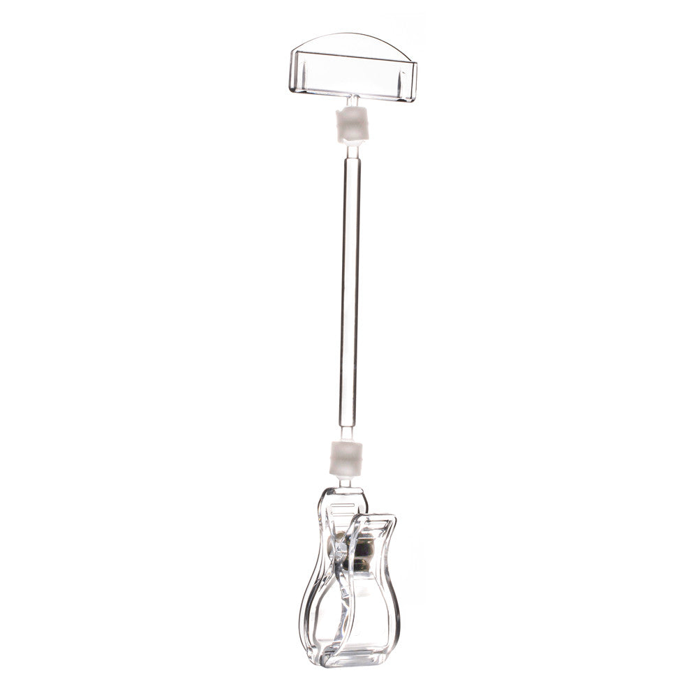 Clear POP Advertising Display Plastic Extention Rotatable Sign Memo Card Paper Holder Clip Rubber Lining Retail H20.5cm High Quality 20pcs