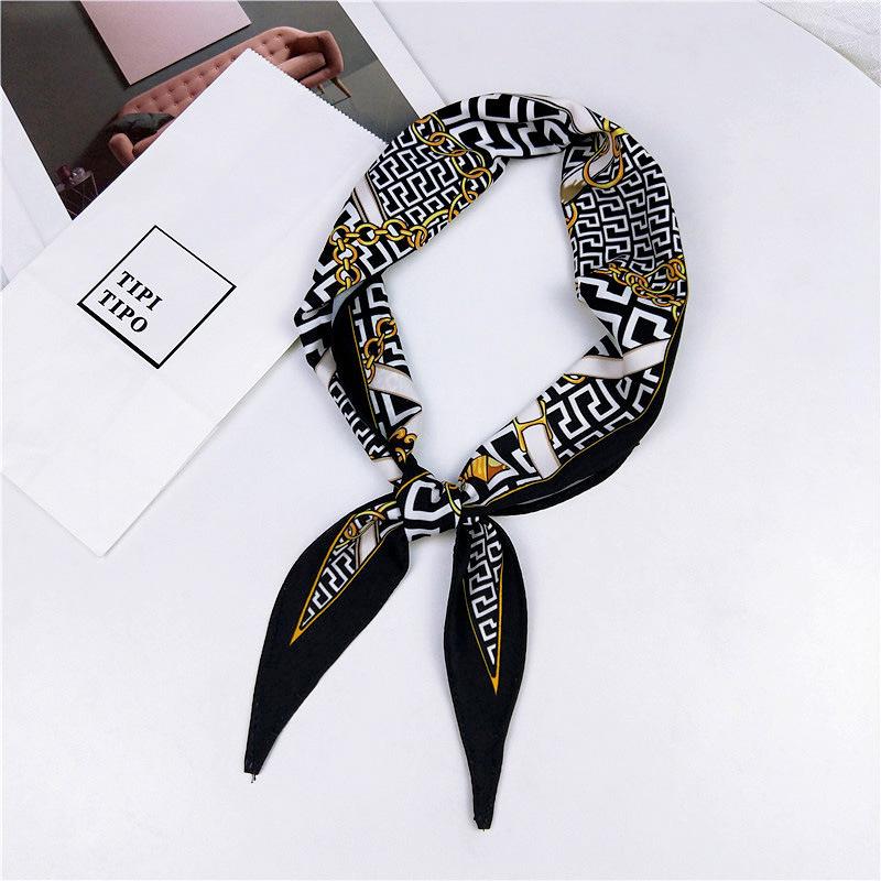 Scarves Diamond Women Head Wrap Silk Small Square Flower Floral Printed Stewardess Triangle Scarf Satin