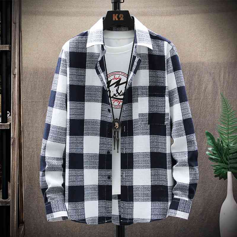Autumn and winter shirt Lapel long sleeve inch Youth Student cardigan coat men&#039;s loose casual Plaid Shirt