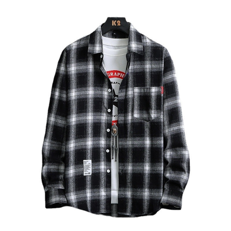 Youth Plaid Shirt long sleeve Korean slim student trend handsome Top Men&#039;s fashion brand versatile coat