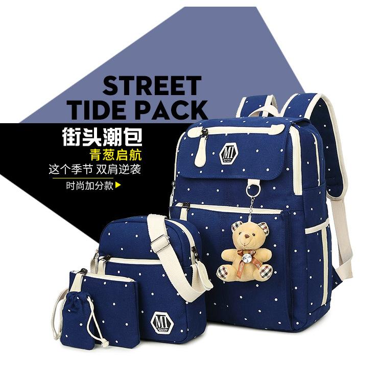 School Bags Women Canvas 4Pcs-set Backpacks College Schoolbag Fashion Plecak For Teenager Girl And Boys Rucksack Moclila Shoulder Bag