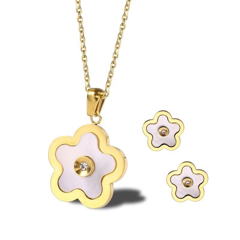 Earrings & Necklace RIR Elegant Women Flower Shape Opal With Stud Jewellery Gold Stainless Steel Wedding Jewelry Sets