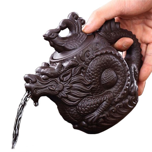 sale Purple clay teapot,Traditional Chinese Tea pot Dragon and Phoenix kettle Premium tea,purple kungfu tea set 210621
