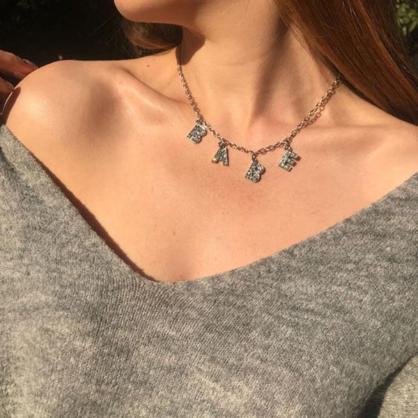 Pendant Necklaces Small Diamond Letter Clavicle Chain Sale Women Collarbone Necklace Punk Gift Jewelry Couple Crystal Choker