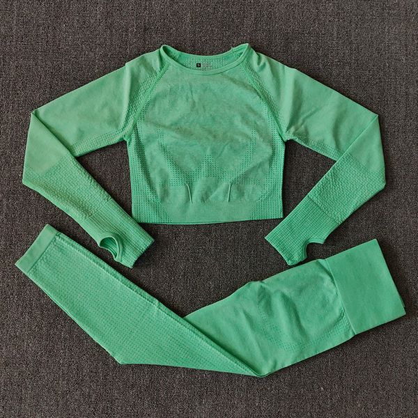 Women&#039;s Sportswear Seamless Yoga Sets Women Gym Clothing Fitness Long Sleeve Crop Top+High Waist Workout Leggings Sports Suits