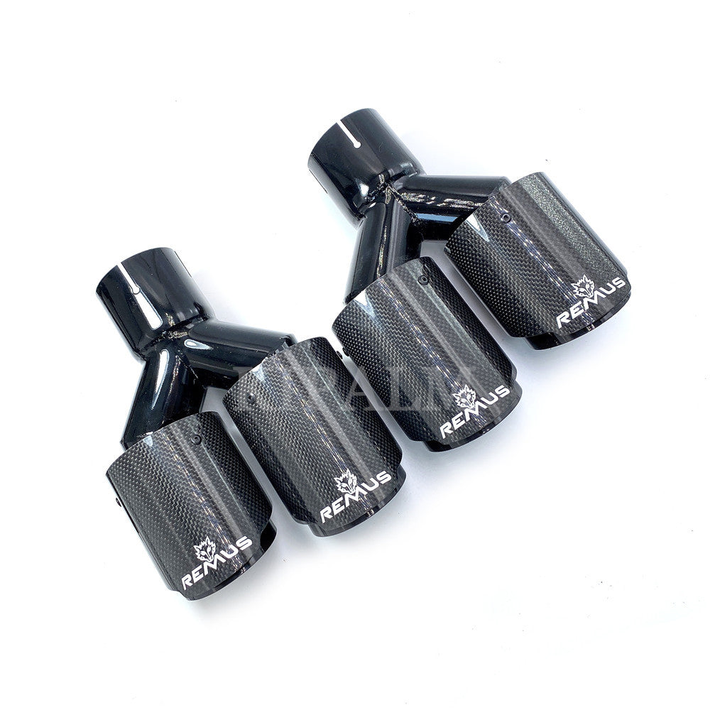 1 Pair Car Universal Dual Pipes Straight Cut Remus Sport Glossy Carbon Fiber Exhaust Muffler Tips Black Inner Pipe for BMW AUDI GOLF MAZDA