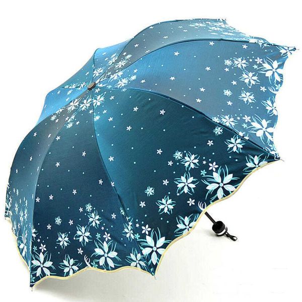 Arrival Beautiful Flowers Umbrella Fashion Glitter Color Changing Women Umbrellas Blossom Girl Sun Parasol Gift SP048 210626