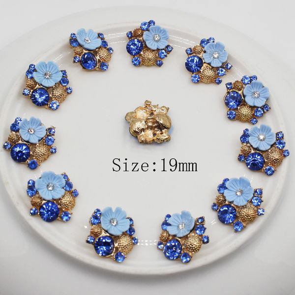 19mm Blue Resin Roses Shank Button Golden Metal Wedding Bride Holding Flowers Decorate Hair Accessories Scrapbooking