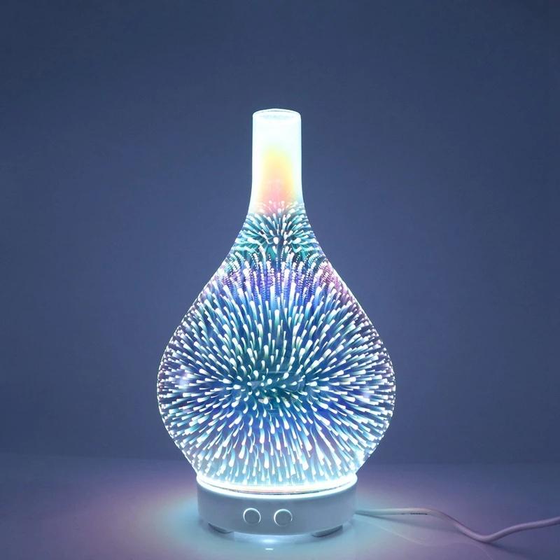 Humidifiers Creative 3D Humidifier Colorful LED Atmosphere Light Fireworks Glass Vase Aromatherapy Essential Oil Diffuser