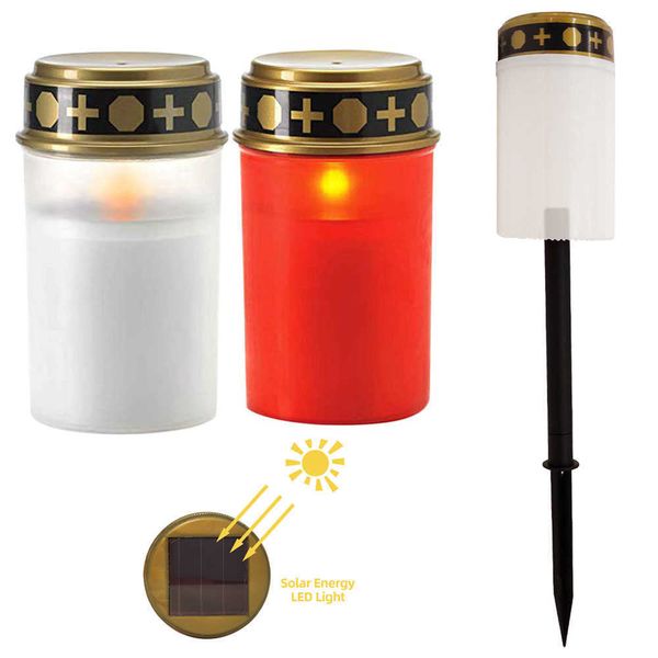 2X Solar Sensor Electronic Candles Auto ON Flameless Tea Light Grave Cemetery Ritual Lawn Lighting Holloween Party Decors Props 210702