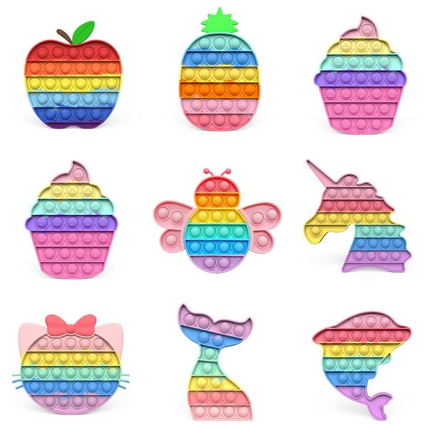 Finger Toy Children Training Logical Thinking Ability Adult Leisure Entertainment Silicone Ice Cream Cute Animal Rainbow Color Bubble Tablet