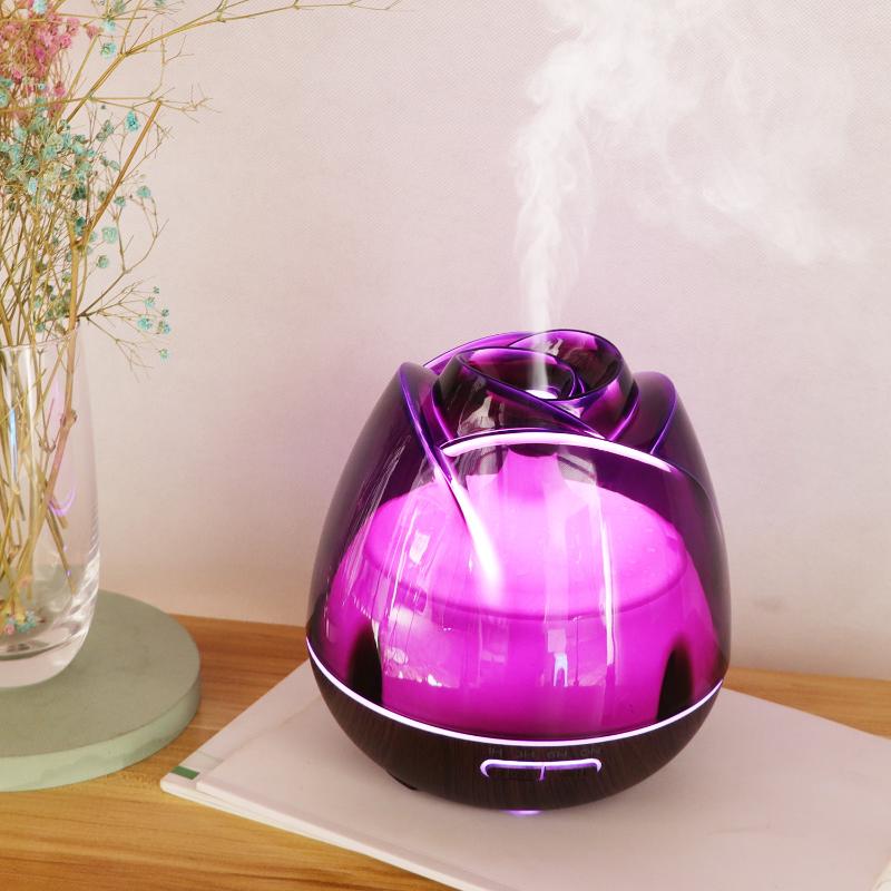 Humidifiers Rose Essential Oil Diffuser Home Electric Air Aromatherapy Humidifier 7 Color LED Lamp 400ML Ultrasonic Cool Mist Maker Fogger