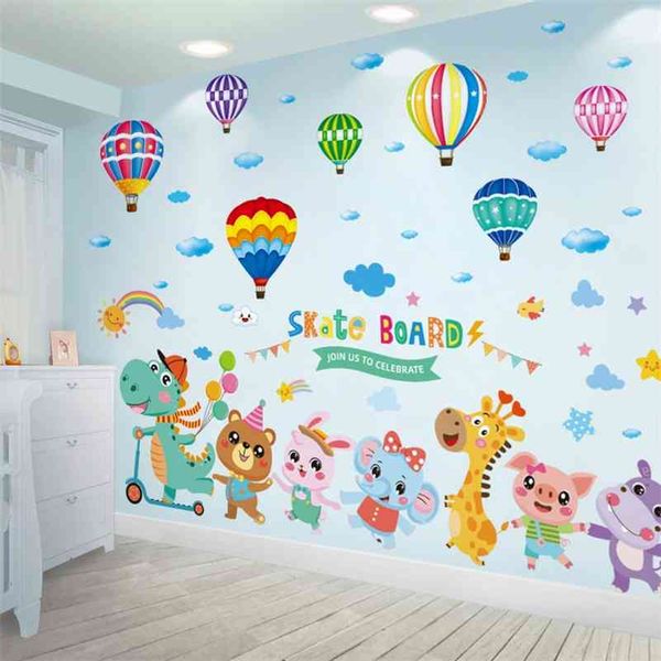 [SHIJUEHEZI] Cartoon Dinosaur Animals Wall Stickers DIY Air Balloons Wall Decals for Kids Room Baby Bedroom Home Decoration 210705