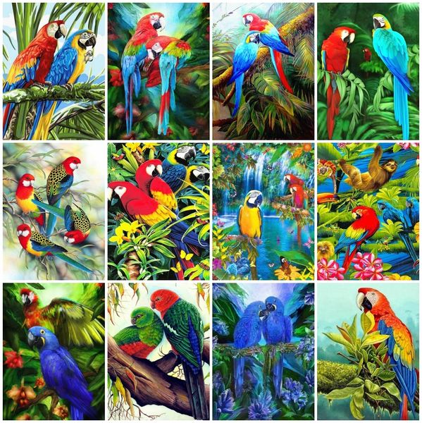 AZQSD Diamond Painting Parrot Full Square-round Drill 5D Diamond Embroidery Animals Bird Rhinestones Pictures Mosaic Decors