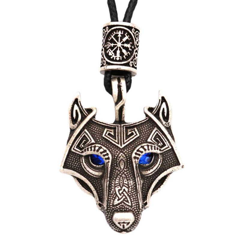 Pendant Necklaces Blue Crystal Eyes Wolf Amulet Talisman Jewelry Viking Necklace Vintage Mens Jewellery Dropship SuppliersPendant