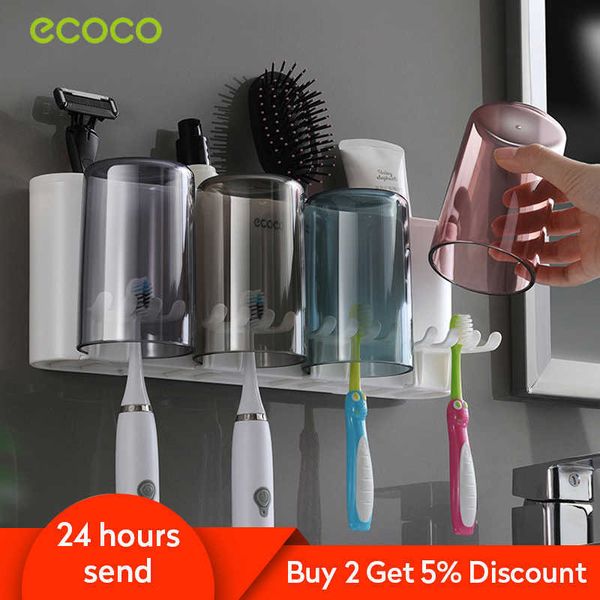 Ecoco Bathroom Toothbrush Holder Organizer Electric Wall Accessories Set Home 210709