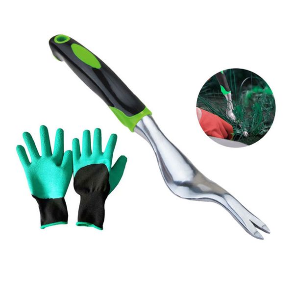 Digging Shovel Aluminum Alloy Transplanter Portable Grass Digger Handheld Weeder Garden Tools Slip-proof Gloves set