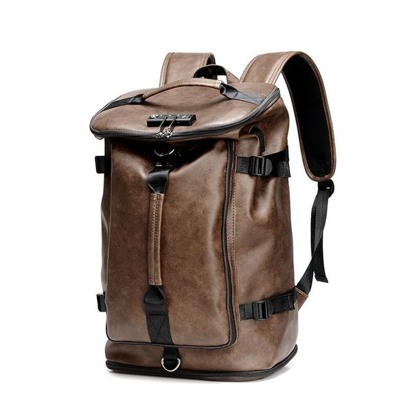 Backpack Anti-theft Waterproof Men Backpacks PU Leather Bookbags School Bags Male Multifunctional Large Capacity Bagpack