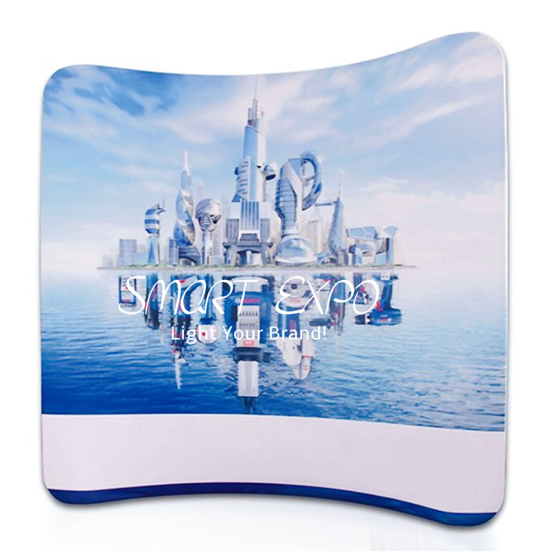 10ft Horizontal Curved Stretchy Fabric Display Stand Retail Supplies With Thick Aluminum Tube Customized Printed Graphic Portable Carry Bag