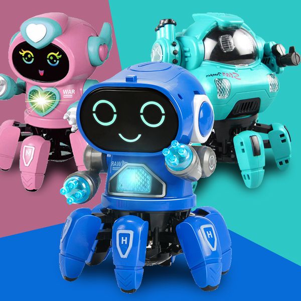 Electronics RobotsDance Music 6 Claws Robot Octopus Spider Robots Vehicle Birthday Gift Toys For Children Kids Early Education B