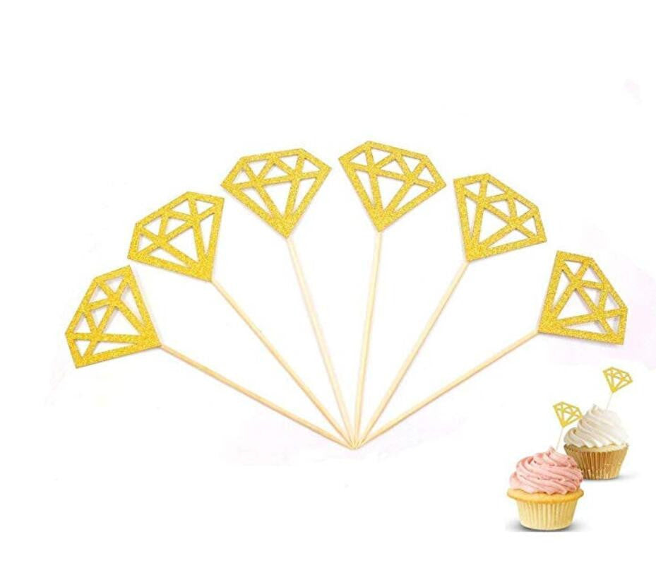 Diamond Ring Cupcake Toppers Gold Glitter Diamond Wedding Ring Cupcake Picks for Marriage Engagement Anniversary Valentines Party Cake Decorations 1