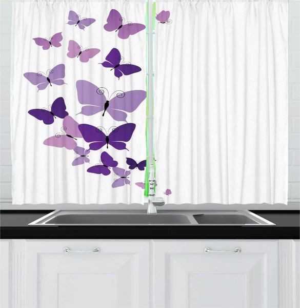 Curtain & Drapes Quartz Pale Purple White Butterfly Kitchen Curtains Simplistic Romantic Design Spring Moths Plain Background For Cafe