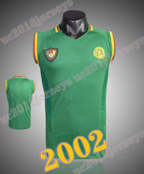 2002 Soccer Jerseys Cameroon Home Shirt Retro jersey Eto&#039;o Geremi Wome Song Djemba-Djemba 02 classic football shirts