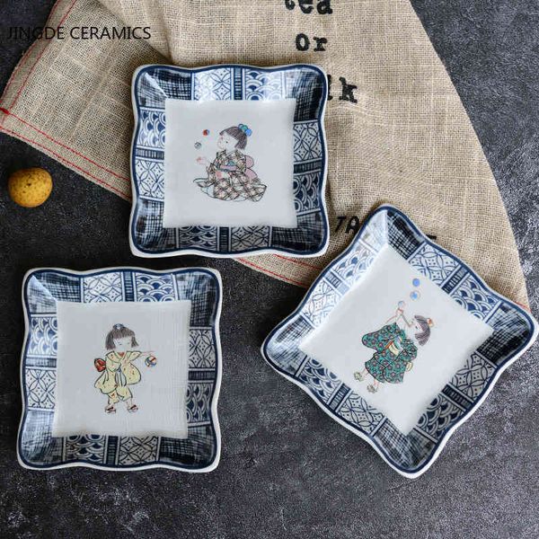 Japanese-style Ceramic Square Plates Underglaze Restaurant Tray Dinner Serving Dish Plate Kitchen Tableware Home Decor