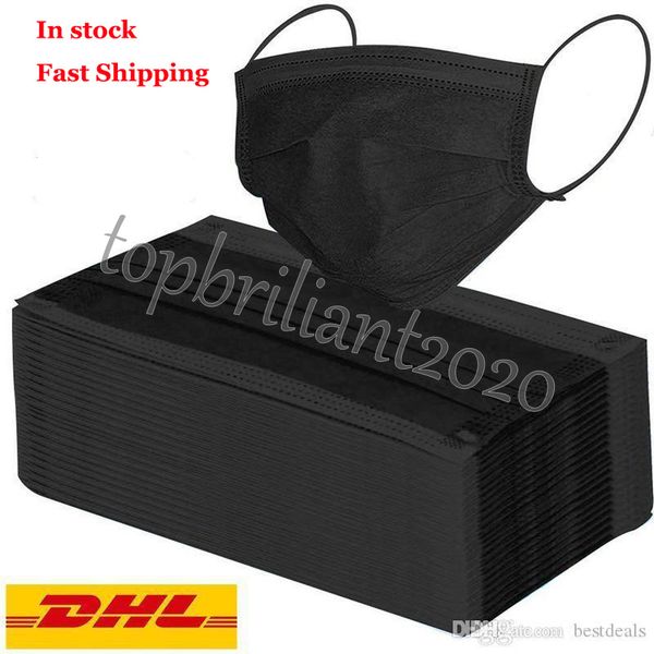 DHL Free Black Disposable Face Masks 3-Layer Protection Mask with Earloop Mouth Face Sanitary Outdoor Masks In Stock