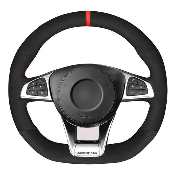 Steering Wheel Cover Soft Black Suede for Mercedes-Benz W205 C43 C63S AMG CLA45 CLS63 AMG GLC 43 63 AMG GLE43 63