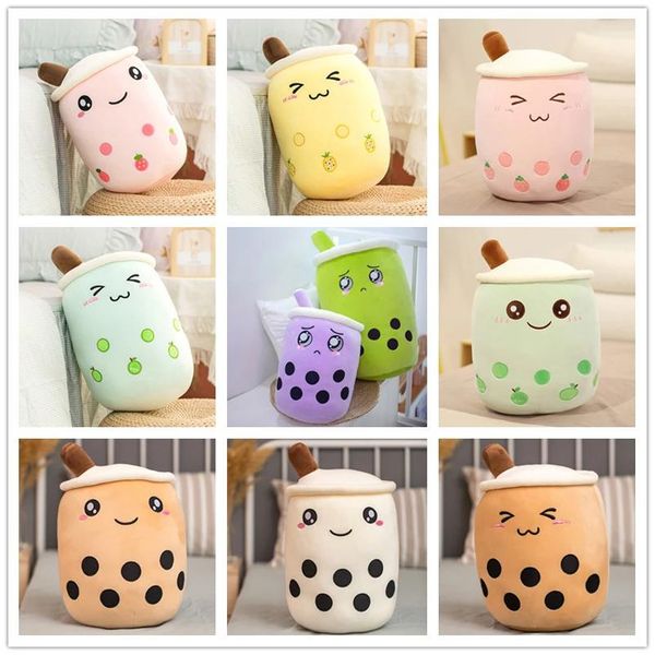 Dhl 25cm 35cm 50cm Plush Toys Cute Fruit Drink Stuffed Soft Pink Strawberry Milk Boba Cup Toy Bubble Tea Pillow Cushion Kids Gift Open Surp