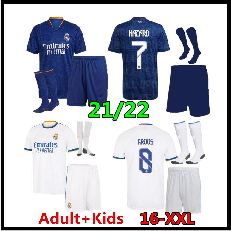 Real Madrid soccer jersey BENZEMA AWAY Camiseta Hombre Primera EquipaciÃ³n Blanca 2021 22 HAZARD ASENSIO CASEMIRO ALABA VINI JR. ISCO Home Football s