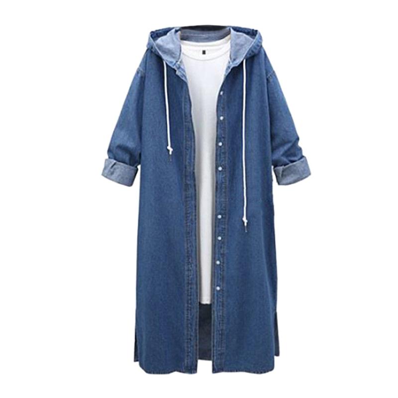 Women&#039;s Jackets Nice Autumn Women Denim Jacket Long Casual Girls Outerwear Loose Jean Hooded Sleeve Overcoat Korean Style