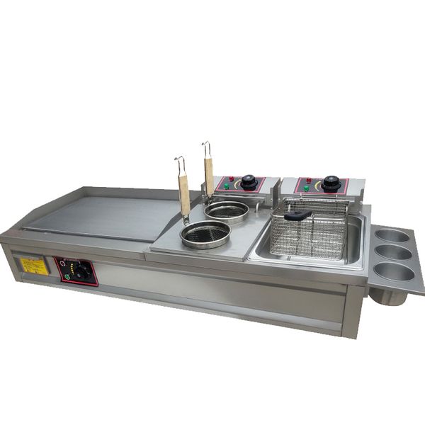 Commercial Electric Griddle Fryer All-In-One Machine Pancake Maker Grilled Squid Teppanyaki Equipment Deep Fryer 220V