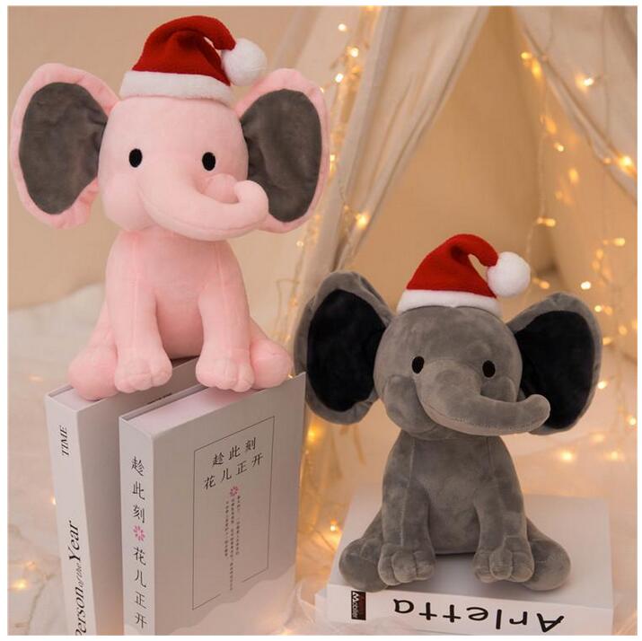 2 Colors Elephant Favor Plush Toys With Christmas Hat Soft Pillow Stuffed Cartoon Animals Dolls Kids Sleeping Back Cushion Children Birthday Gift Ti