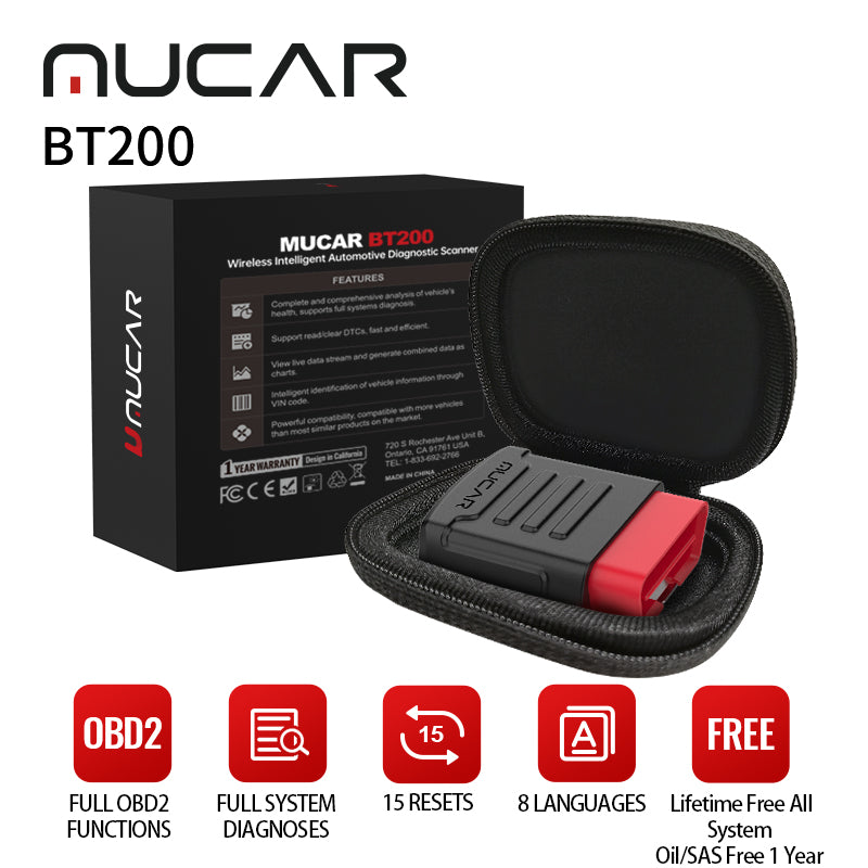 THINKCAR MUCAR BT200 Car Diagnostic Tool obd2 Scanner Full System 15 Reset 1 Year Update Oil & SAS