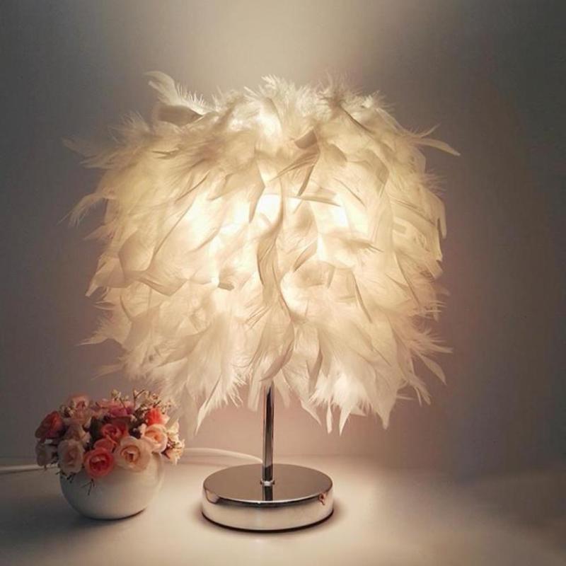 Night Lights E27 Bedside Table LED Lamp Feather Romantic Living Room Bedroom Desk Light Desktop Home Decoration