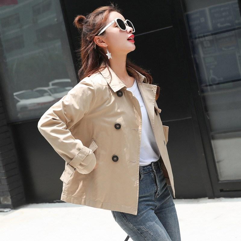 Women&#039;s Trench Coats Nice Autumn Women Loose Coat Casual Turn-down Collar Short Female Double Breasted Solid Outerwear