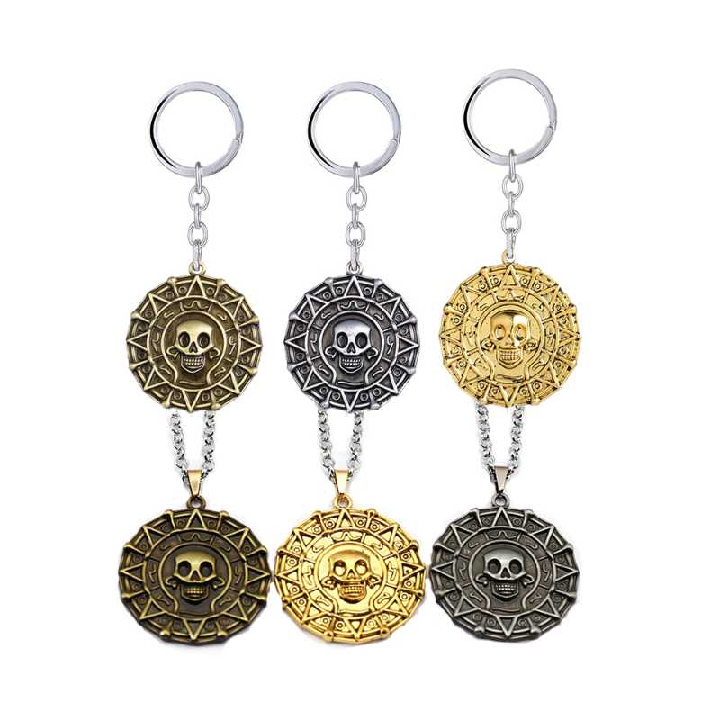 Keychains Aztec Skull Round Coin Necklace Keychain Metal Choker Pendant For Women Men Gift Colar Jewelry Kolye