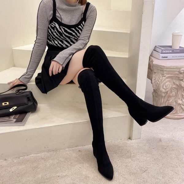 Boots Comfortable High Socks Women Pointed Toe Knitting Over The Knee Thick Heels Autumn Botas Mujer
