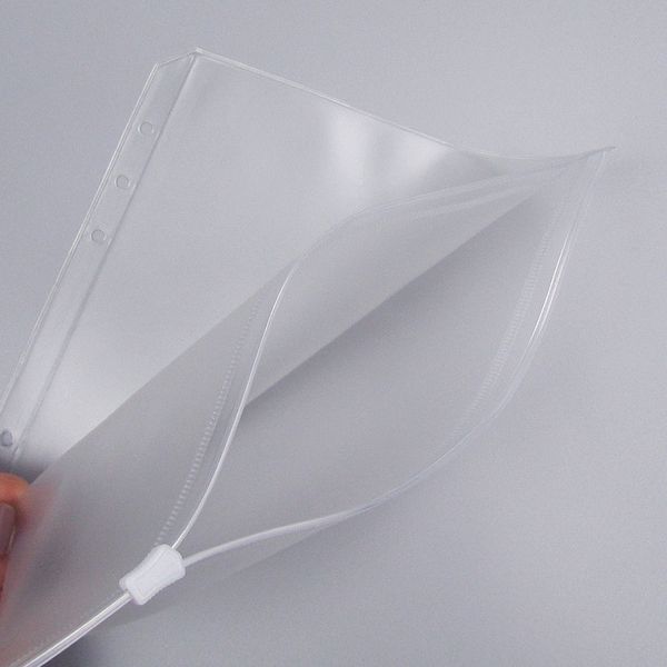 A6 Clear Punched Binder Pockets for Notebooks 6 Holes Zipper Loose Leaf Bags PVC Frosted Notebook Inserts Organize Document Storage Folders