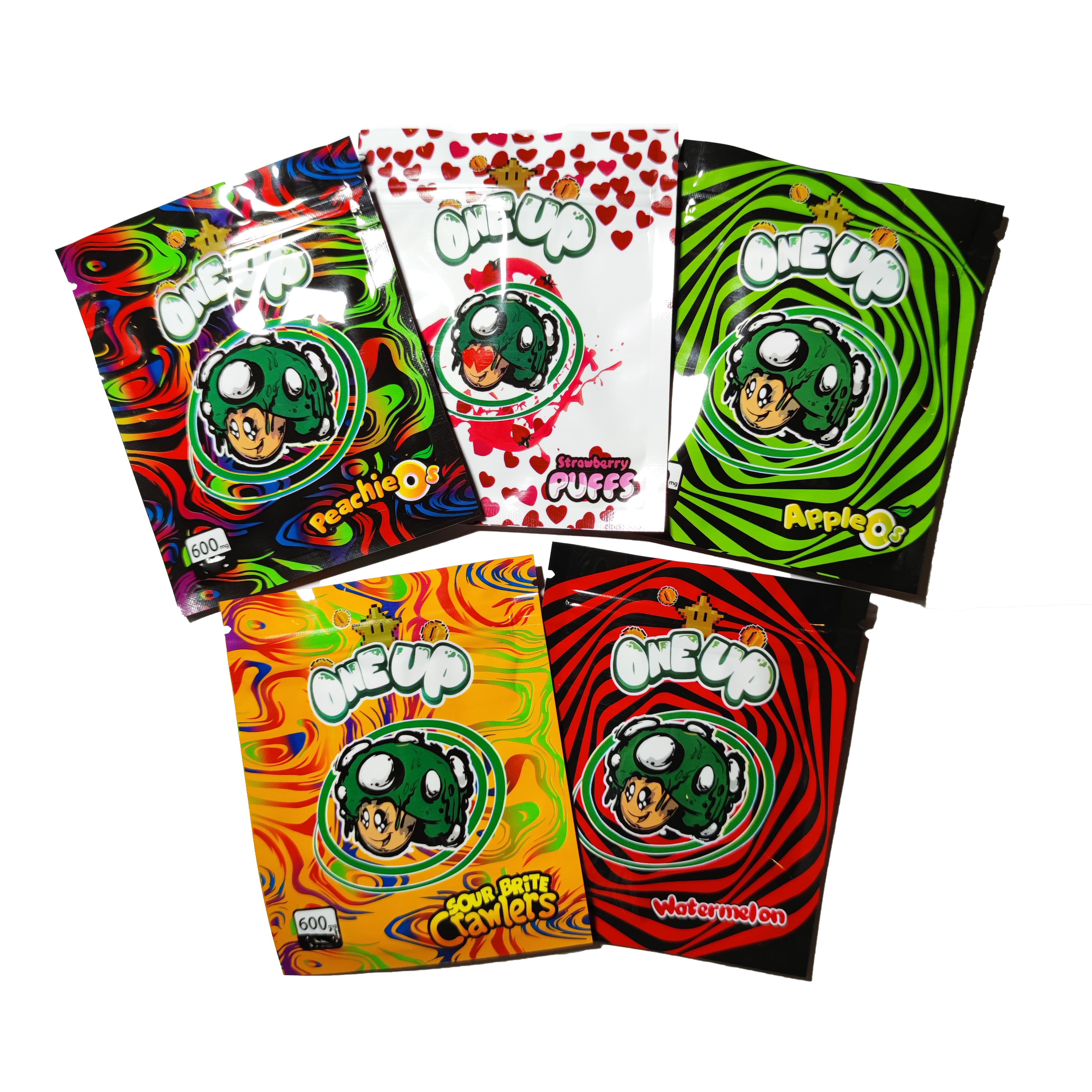 Empty ONE UP Packaging bag 600mg oneup Bags candy gummy sour PEACHIE OS resealable edibles gummies Herb Flower Zipper Dry Retail Package